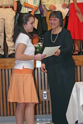 ORR NHS Inductee
Sarah Walsh of Marion is congratulated at becoming an inductee into the National Honor Society (NHS) by Old Rochester Regional Junior High School Principal Simonne Conlon during ceremonies held on March 29. Forty-eight students from ORR Junior High School became NHS members during the event.
