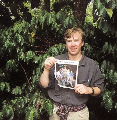 Gone to Guatemala
Jim Cannell of Mattapoisett poses with a copy of The Wanderer among coffee trees in Guatemala. Jim is the owner if Jims Organic Coffee, purveyors to The Shipyard Galley, among others. (Photo courtesy of Jim Cannell).
