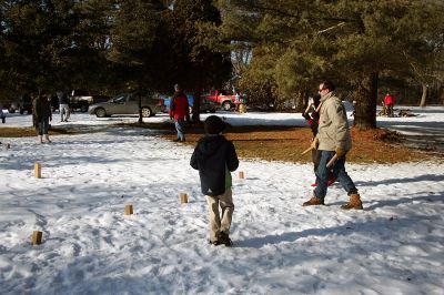 Kubb Match
The members of the Mattapoisett Land Trust hosted a game of Kubb (pronounced koob) on Sunday, January 25 at their Dunseith Garden property where the Seahorse is located on the corner of North Street and Route 6. This ancient game may or may not have ties dating back to the time of the Vikings and has been popular for the last 30 or 40 years on the Island of Gotland and in the southern part of Sweden. (Photo by Robert Chiarito).
