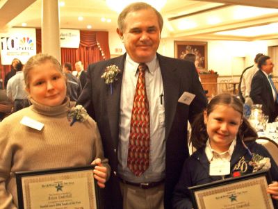 Honors for Rochester
Rochesters new Town Administrator Richard LaCamera (center) was one of the recipients from Lakeville (where he served as Selectman prior to coming to Rochester) nominated as SouthCoast Man of The Year 2006 along with Rochester residents Arissa and Deianeira Underhill (with Mr. LaCamera), who were nominated SouthCoast Youths of The Year 2006 during a ceremony last week sponsored by The Standard-Times and Channel 10 (WJAR). (Photo by Matthew Underhill).

