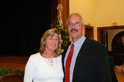 Selectmen's Greetings!
The Marion Board of Selectmen held their annual Christmas Party for Town Hall staff, boards and committees on Tuesday evening, December 2 at the Marion Music Hall. Here Selectman Stephen Cushing poses with his wife, Jean, during the event. (Photo by Kenneth J. Souza).
