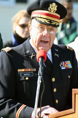 Marion Veterans Day 2008
Marion veteran and VFW member Joseph Napoli addresses the crowd during Marions Veterans Day Celebration. (Photo by Robert Chiarito).
