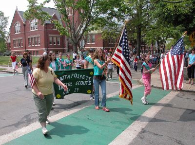Memorial Day 2007
Members of the Mattapoisett Girl Scouts and Brownie Troop march during Mattapoisett's Annual Memorial Day Parade held in the village on Monday, May 28. (Photo by Kenneth J. Souza).
