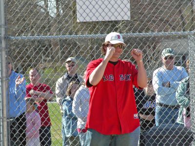 Rose Pitches In
Opening Day Ceremonies for the 2007 season of Mattapoisett Youth Baseball (MYB) included special guests and local legends such as former American Idol contestant Ayla Brown, who sang the National Anthem and threw out the ceremonial first pitch, and former Boston Red Sox pitcher Brian Rose (pictured). The day also included a tribute to longtime MYB supporter and former Mattapoisett Recreation Director John Haley with the field at Old Hammondtown School in his honor. (Photo by Robert Chiarito).
