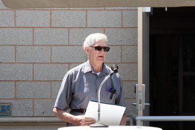 Water Works
Lifelong Mattapoisett resident Howard Tinkham thanks everyone during the dedication of the Mattapoisett River Valley Water District's Treatment Plant on Friday, May 30. Mr. Tinkham generously offered part of his family's land for the facility. (Photo by Kenneth J. Souza).
