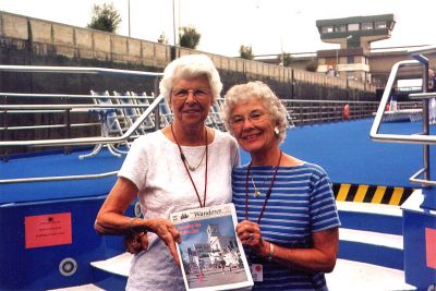 The Blue Danube
Lois Murray and Carol Herndon of Mattapoisett pose with a copy of The Wanderer on a recent cruise aboard the Blue Danube visiting Budapest, Vienna and Prague.
