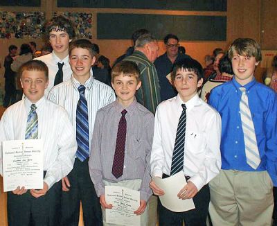 ORR Honor Inductees
ORR Junior High School recently held its National Junior Honor Society Induction ceremony on Wednesday, March 19. Thirty-four eighth graders were inducted into the Navigator Chapter of the National Junior Honor Society, including (l. to r. ) are Jon Zucco, Max Kearns, Marc Gammell, Connor Barley, Andy ORourke, and Matt Teefy. (Photo courtesy of Jim ORourke).

