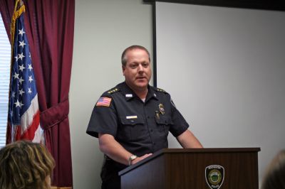 Dispatchers Honored
Rochester Police Chief Paul Magee commends the town's Communications Department during the Third Annual Dispatcher Appreciation Night held at the Rochester Police Station on Monday, April 14. (Photo by Kenneth J. Souza).


