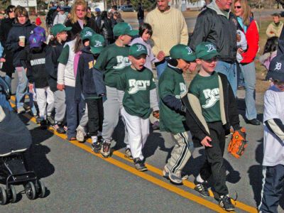 Rochester Opening Day 2007
Members of the Rochester Youth Baseball League (RYB) held their Opening Day Parade and Ceremonies on Saturday, April 14 in the Rochester Town Center. Several hundred youngsters marched from the green in front of the First Congregational Church to their field of dreams, Gifford Park, to mark the opening of the 2007 baseball season. Each of the leagues 20 teams had a place in the parade. (Photo by Robert Chiarito).
