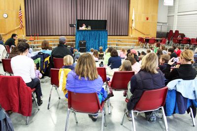 Puppet Play
On Saturday, March 8, the children of the tri-town area were treated to Sparkys Puppets, the working name of Rhode Island puppeteer Sparky Davis, who presented her Old Favorites show sponsored by the Tri-Town Early Childhood Council in the Rochester Memorial Schools Cafetorium. (Photo by Robert Chiarito).
