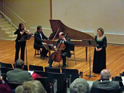 Sounds of the South Coast
Members of the South Coast Chamber Music Society perform classical pieces during their recent winter concert at Tabor Academys Lyndon South Auditorium in Marion on Saturday, January 20. The evening began with a brief history lesson by the Societys President, Anthony J. Lewis, Ph.D. The South Coast Chamber Music Society will next be at Tabor Academy on March 3, 2007 performing the works of Brahms, Martinu, Schumann and Weber during their spring concert. (Photo by Robert Chiarito).
