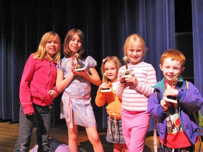 Marion Oscars
At the culmination of the first ever eight-week Sippican School Drama Club program, each of the students who participated received their own Oscar for a job well done. (Photo courtesy of Suzy Taylor).

