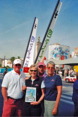 Cup Couples
(l. to r.) Bob Thompson, Andrea Keene, Hank Keene and Gale Runnells (all of Marion) pose with The Wanderer in Americas Cup Port in Valencia, Spain on May 16, 2007. (9/6/07 issue)
