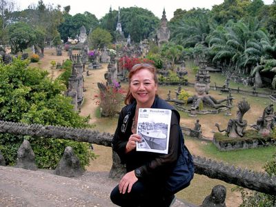 Touring Thailand
Toya D. Gabeler poses at Xieng Khuan (Buddha Park) in Vientiane, Laos with a copy of The Wanderer during a recent trip to both Thailand and Laos. (05/03/07 issue)
