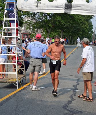 Triple Challenge
Bob Lamothe (#2) of Warwick, RI finished fourth overall in the 2007 Mattapoisett Lions Club Triathlon held on Sunday, July 15 with a final time of 54:17. (Photo by Robert Chiarito).
