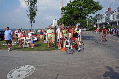 Triple Challenge
The second part of the 2007 annual Mattapoisett Lions Club Triathlon entailed a brisk bike ride from the Mattapoisett Town Beach to the starting line for the final three-and-three-quarter-mile running portion of the challenge. (Photo by Robert Chiarito).
