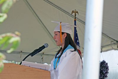 Tech Grads
Valedictorian Renee S. Leary of Upper Cape Tech's Class of 2008 addresses classmates during commencement exercises held on Sunday, June 1. (Photo by Kenneth J. Souza).
