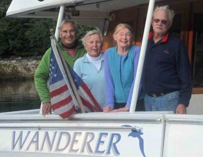 Aboard the Wanderer
Merry and Ralph Eustis departed Anacortez, WA aboard their power yacht Wanderer on June 1, for a 2,500-mile cruise up the inside passage to Alaska. Bob and Bobbie Ketchel joined them on August 1 in Prince Rupert, British Columbia. From left to right: Bob Ketchel, Bobbie Ketchel, Merry Eustis, and Ralph Eustis. Photo courtesy of the Eustis family.
