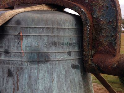 First Congregational Church of Rochester
The bell of the First Congregational Church of Rochester rang above the center of Rochester for the last time this morning, November 20, before it was lowered from the church’s belfry via crane to the ground, the final step of the renovation on the church. The historic bell, created in 1892 by an apprentice of Paul Revere III, grandson to our famous bell maker Paul Revere, will be refurbished and put in storage for some time before it is returned to the church. Photo by Jean Perry
