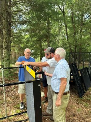 Mattapoisett Lions Club
A team of volunteers from the Mattapoisett Lions Club — including Paul Stubbs, Jeremy Caswell, Bruce Rocha, Jeffrey Swift, Ron Ellis and Fred Avery — installed a metal ramp at a home for a neighbor with mobility issues. Photo courtesy of Paul Stubbs
