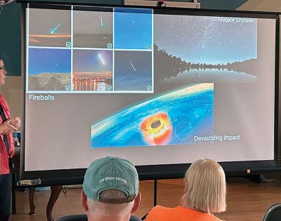 Marion Natural History Museum
A dramatic meteor event that shook homes across southern New England took center stage at the Marion Natural History Museum on July 24, 2026. Dr. Sarah Caudill, Professor of Astronomy at the University of Massachusetts Dartmouth, presented a program on the spectacular May 30 Cape Cod Bay fireball. Many thanks to Professor Caudill for the fascinating program. Photo courtesy Elizabeth Leidhold

