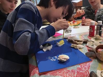 Marion Natural History Museum
On March 13, the Marion Natural History Museum after school group learned about shells and the animals that inhabit them. We looked at some amazing gastropod and bivalve shells from the museum's historic collections, then we used shells to design our own animals and shared what type of habitat these animals might live in. Photos courtesy Elizabeth Leidhold

