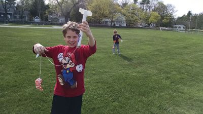Rockets
This past Wednesday and Thursday the Marion Natural History Museum's afterschool groups constructed their own rockets.  During lift off some went incredible distances, one ending up on a roof and at least one in a tree.  The kids and the parents all had a great time. The Museum wishes to thank Mike and Alex Cronin of "Design Principles" for volunteering to help us construct and lift off the rockets, and all the many parents who stuck around to help with the construction and clean up afterward.  
