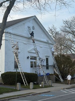 Mattapoisett Congregational Church
The Mattapoisett Congregational Church was getting a new coat of paint on Tuesday evening. It was finally a day with some great weather. Photo by Sam Bishop
