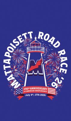 Mattapoisett Road Race
This year’s t-shirt design for the Mattapoisett Road Race "4 on the 4th," which will be at 9:00 am on July 4! Starting 55 years ago with 15 runners, the race now welcomes more than 1,000 participants. Proceeds from the race are used to fund stipends for ORRHS college-bound seniors to offset the cost of higher education; over the years, $200,000 has been awarded to deserving students! Photo submitted by Lenore Henderson. July 2, 2026
