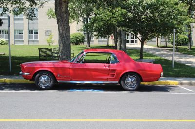 Mustang
A classic red Mustang parked along Spring Street was a showcase item unto itself during Saturday morning’s Arts in The Park event, which was held across the street in Bicentennial Park. Photo by Mick Colageo

