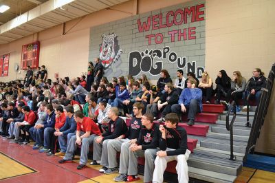 ORR Pep Rally
Principal Michael Devoll gave Old Rochester Regional High School students a “shot in the arm” of school spirit on Friday January 31 – rather overdue for a school with a varsity basketball team currently in first place, a number of losing streaks in sports that have finally come to an end, and an undefeated debate team, among other reasons for students to be proud. Photo by Jean Perry
