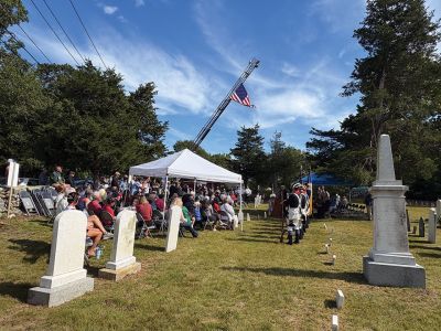 Revolutionary War
More than 100 attended a special event to honor 20 Revolutionary War patriots buried at Hammond Cemetery in Mattapoisett on Saturday, September 19. Photo by Laura Pedulli
