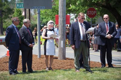 Rochester Memorial Day
Rochester fared far better with its Memorial Day celebration than Marion and Mattapoisett did with theirs on rainy Monday. Sunday, May 29, was a picture perfect day for a parade. At the Town Hall, the names of the fallen soldiers were read aloud and the Rochester Memorial School Band played patriotic songs before heading out for the parade. Photos by Colin Veitch
