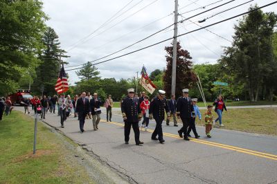 Rochester’s Memorial Day
Student participation was at the forefront of Rochester’s Memorial Day weekend ceremonies held on Sunday at the Senior Center, Town Hall and Daggett Square. Boy Scout Troop 31 posted the colors, and music was provided by the Rochester Memorial School Band and The Showstoppers, who recited the Pledge of Allegiance and sang a patriotic medley. Old Rochester student Esther Smith read the governor’s proclamation, Old Colony student Cameron Makuch read The Gettysburg Address, ORR student Ava Figueiredo read “In 

