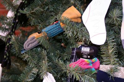 Giving Tree
Members of Jane Tougas Grade 8 Enrichment class created the Giving Tree, which stood at the entrance of Old Rochester Regional Junior High School. Donated socks adorned the Christmas tree before being sent off to an area charity to benefit those in need on December 18, 2009. Photo by Anne OBrien-Kakley.
