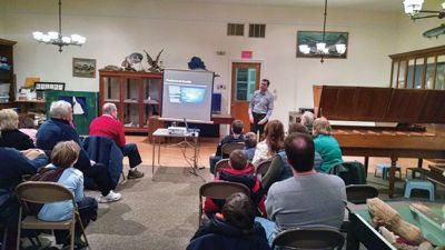 Dr. Tom Burns
Dr. Tom Burns, an avid underwater photographer, shared many of the photos he has taken of many of New England’s shark species in a lively and entertaining program at the Marion Natural History Museum last Friday. Dr. Burns is a veterinarian on Cape Cod and enjoys sharing his knowledge of shark species and their natural history with the public. Photos of Blue, Tiger, Hammer head, and of course the White Shark were shown along with anecdotal stories of how and where they were taken. Photos courtesy Elizabeth 
