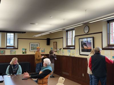 Mattapoisett Free Public Library
Mid-deliberation! Last weekend at the Mattapoisett Free Public Library, art created by students of Ms. Greta Anderson’s art class at Old Hammondtown School was on display. But not just any art, this was for the Annual Arbor Day Poster Contest sponsored by the state and the Mattapoisett Tree Committee. This year, the theme was “If Trees Could Talk.” 34 students submitted art to be voted upon. The winner will go to the state competition in Boston. Photo by Sam Bishop
