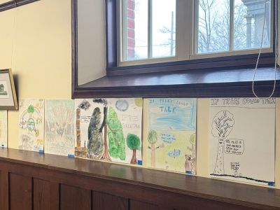 Mattapoisett Free Public Library
Mid-deliberation! Last weekend at the Mattapoisett Free Public Library, art created by students of Ms. Greta Anderson’s art class at Old Hammondtown School was on display. But not just any art, this was for the Annual Arbor Day Poster Contest sponsored by the state and the Mattapoisett Tree Committee. This year, the theme was “If Trees Could Talk.” 34 students submitted art to be voted upon. The winner will go to the state competition in Boston. Photo by Sam Bishop
