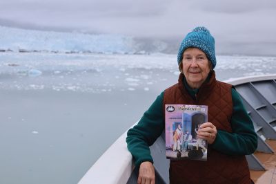 Glacier Bay, Alaska
Lynda Sorrenti in Glacier Bay, Alaska with a copy of The Wanderer. Photo by Bob Sorrenti
