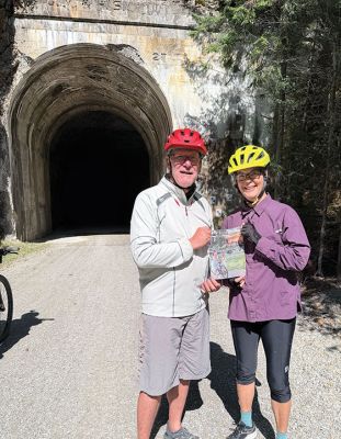 Tunnel 28 of the Route of the Hiawatha
Mattapoisett residents Norma Klein and Winston Eddy at the entrance to Tunnel 28 of the Route of the Hiawatha, located at the Montana-Idaho border.
