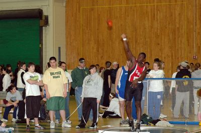 Shot-Put Champ
Old Rochester Regional High Schools Franck Tebou won the South Coast Conference Shot-Put event after throwing 43 feet, 1 inch at the indoor event which was held at Greater New Bedford Regional Vocational High School on Saturday, February 9 with hundreds of athletes and onlookers in attendance. (Photo by Tim Smith).
