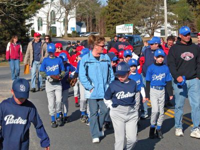 Rochester Opening Day 2007
Members of the Rochester Youth Baseball League (RYB) held their Opening Day Parade and Ceremonies on Saturday, April 14 in the Rochester Town Center. Several hundred youngsters marched from the green in front of the First Congregational Church to their field of dreams, Gifford Park, to mark the opening of the 2007 baseball season. Each of the leagues 20 teams had a place in the parade. (Photo by Robert Chiarito).
