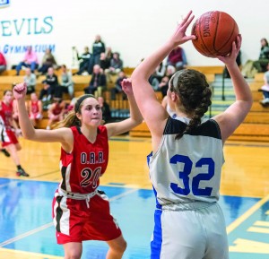 Olivia Labbe puts the full court pressure on Fairhaven late in the game.