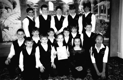 032405
On Friday, March 18, members of the Old Hammondtown School Jazz Band performed to a standing-room-only crowd of music teachers at the Massachusetts Music Educators Associations All-State Conference. Pictured are (back row, l. to r.) Jack Thomas, Michael Asci, Kyle Wheeler, Ben Burns, James Mock; (middle row, l. to r.) Nick Nadeau, Griffin Sanford, Michael Bliss, Tom Tucker, Travis Bliss, Brad Ellis; (front row, l. to r.) Teddy Kassabian, Jake Jaskolka, Laura Eklund, Jillian Zucco, and Rosemary Ramos. (Photo by and courtesy of Sandy Thomas). 3/24/05 edition
