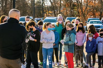 Crime Scene Investigation
Mattapoisett Police Detective Scott LeBlanc made an appearance at Old Hammondtown School on Friday, when Emily DeBortoli (Italia shirt) and many other fifth graders learned about investigating crime scenes outside the school building. Photos by Ryan Feeney
