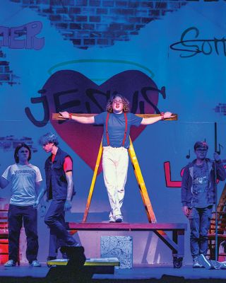 Godspell at ORR
Jesus, played by Max Tucker during the March 31 dress rehearsal, is part of a large ensemble of actors taking part in the Old Rochester Regional High School Drama Club's production of Godspell. Performances are scheduled for Thursday, April 7, at 7:00 pm with additional 7:00 pm performances on Friday and Saturday, April 8-9 and a 2:00 pm closing matinee performance on Palm Sunday, April 10. Photos by Ryan Feeney
