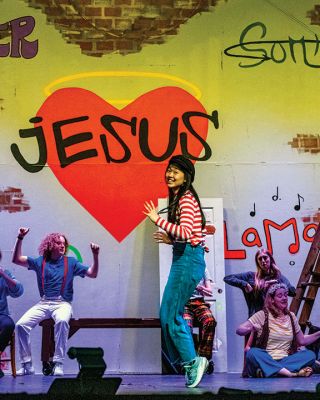 Godspell at ORR
Jesus, played by Max Tucker during the March 31 dress rehearsal, is part of a large ensemble of actors taking part in the Old Rochester Regional High School Drama Club's production of Godspell. Performances are scheduled for Thursday, April 7, at 7:00 pm with additional 7:00 pm performances on Friday and Saturday, April 8-9 and a 2:00 pm closing matinee performance on Palm Sunday, April 10. Photos by Ryan Feeney
