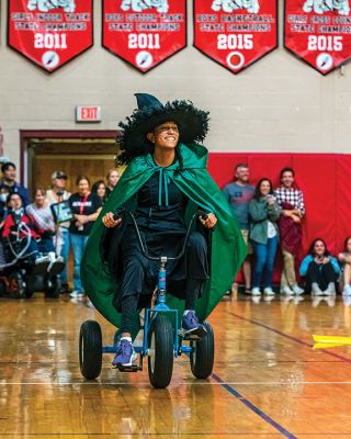 ORR Spirit Week
The culmination of Old Rochester Regional High School’s Spirit Week was a pep rally held after October 7 classes in the gymnasium. ORR sophomores performed a Wizard of Oz skit, and the ORR Bulldog joined Dorothy and company. The seniors displayed a "Back in Time/Back to the Future" theme, featuring a cleverly constructed “Delorean,” a colorful aerobics class, lots of action and energetic music with Marty McFly and Doc Brown characters joined by the heroic Bulldog. 
