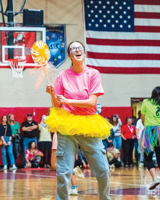 ORR Spirit Week
The culmination of Old Rochester Regional High School’s Spirit Week was a pep rally held after October 7 classes in the gymnasium. ORR sophomores performed a Wizard of Oz skit, and the ORR Bulldog joined Dorothy and company. The seniors displayed a "Back in Time/Back to the Future" theme, featuring a cleverly constructed “Delorean,” a colorful aerobics class, lots of action and energetic music with Marty McFly and Doc Brown characters joined by the heroic Bulldog. 
