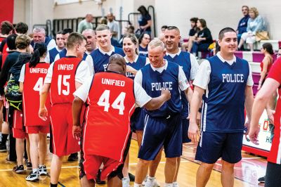 Old Rochester Regional Unified Basketball 
The Old Rochester Regional Unified Basketball team capped off its 2022-23 season with a 72-51 victory over Tri-Town Police officers at the high school. Try as they might, the local officers were unable to contain ORR’s Unified team, made up of special-needs athletes and partners who together played a fall schedule of games against other schools. 
